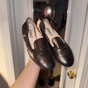 Prada Women's crackled Metallic Loafers